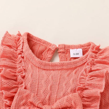 Happy Town Baby Girl Romper Infant Fall Winter Clothes Ruffle Sweater Long Sleeve Bodysuit Jumpsuit and Headband