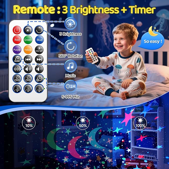Baby Sound Machine for Kids Night Light Projector with Star, 30 Soothing Sounds White Noise Machine for Sleeping, 31 Color | 4 Films Baby Sleep Trainer, Remote+Timer+3 Brightness Night Light for Kids