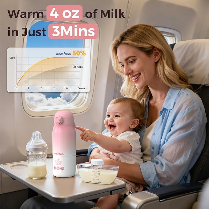 Portable Bottle Warmer for Travel, Dual Heating Modes for Breastmilk & Water, Portable Bottle Milk Warmer with Fast Heating & Long Battery Life, 12 Ounces Large Capacity (Pink)