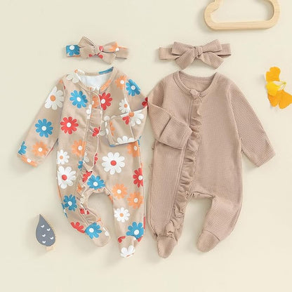 Baby Girl Footies Newborn Zipper Sleeper 2 Pack Ruffle Pajamas Romper Coming Home Outfit