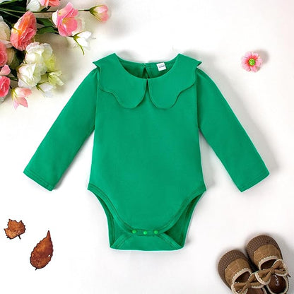 0-24M Infant Girls Ruffle Collar Bodysuit Baby Girl Casual Romper Toddler Solid Color Jumpsuit Winter Clothes