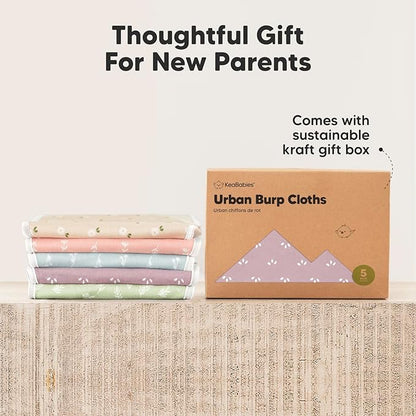 Organic Burp Cloths Baby Boy & Girl - 5-Pack Super Absorbent Cotton Burping Cloths for Babies, Soft & Plush Newborn Spit Up Rags, Infant Towels for Milk Spit Up, Unisex, Large 21" x 10" (Blooms)