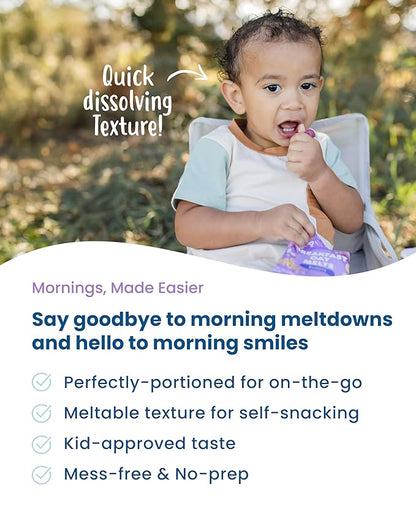 Amara Breakfast Oat Melts - Organic Toddler Snack - Single Serve Fiber-Packed Oat Bites with Real Fruit, No Added Sugar, Quick Dissolving, Blueberry - 12 Pack