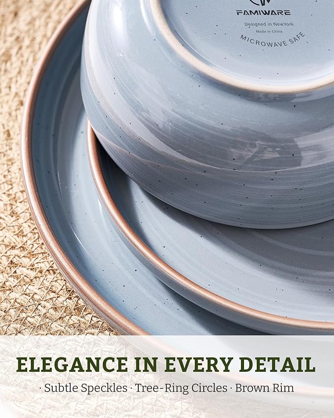 Famiware Meteor Plates and Bowls Sets for 4, 12 Pieces Dinnerware Sets, Microwave and Dishwasher Safe Dishes Set, Blue Gray