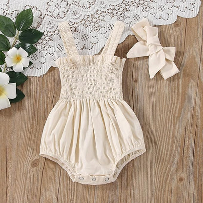 Newborn Baby Girl Bodysuit Sleeveless Halter Frill Romper One-piece Jumpsuit with Headband Summer Clothes Set