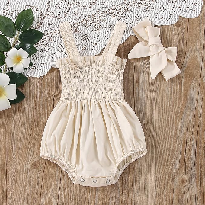 Newborn Baby Girl Bodysuit Sleeveless Halter Frill Romper One-piece Jumpsuit with Headband Summer Clothes Set