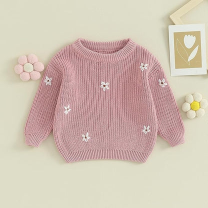 Mubineo Baby Girl Winter Clothes Cute Flower Sweater Crewneck Pullover Long Sleeve Knit Newborn Infant Sweaters