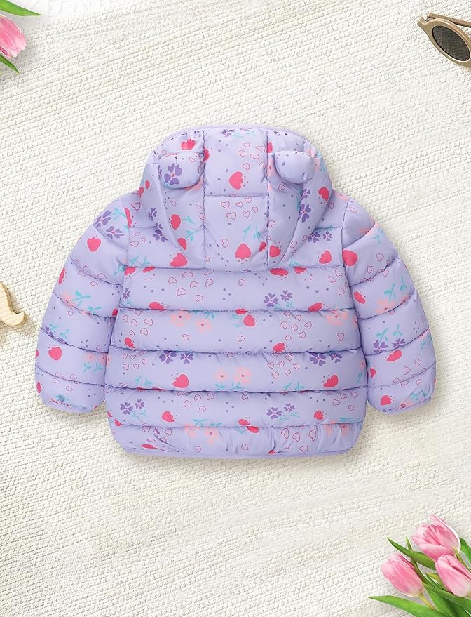 Happy Cherry Infant Baby Cute Cartoon Prints Winter Jacket Bear Ear Hood Warm Puffer Coat 6M-4T