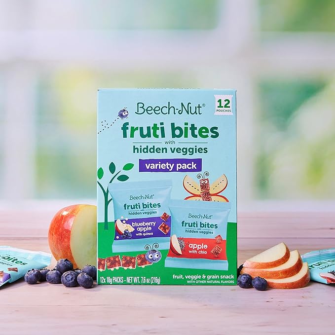 Beech-Nut Toddler Snacks Fruti Bites with Hidden Veggies Quinoa & Chia, Fruit Snack Variety Pack for Babies and Toddlers, 6 Boxes (72 Individually Wrapped Packs)