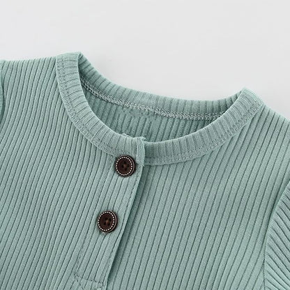 Baby Boy Girl Romper 2 Pack Long Sleeve Button Jumpsuit Cotton Unisex Infant Baby Clothes for 0-24 Months