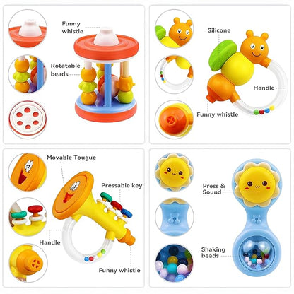 MOONTOY 12pcs Baby Rattles for Babies 0-6 Months Teething Toys 3-6 Months, Newborn Infant Teethers Baby Toys 6-12 Months, Montessori Baby Easter Basket Stuffers Gifts 1 2 3 4 5 6 7 9 10 Month Boy Girl