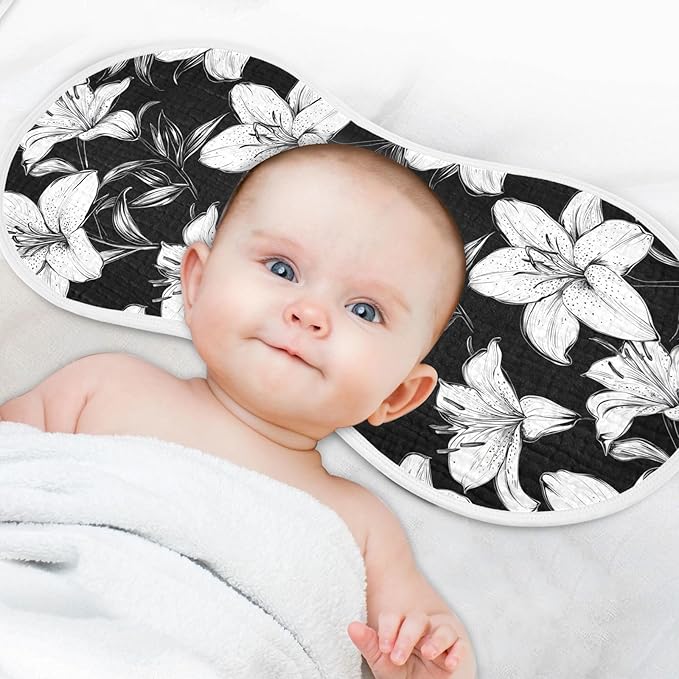 vvfelixl Muslin Burp Cloths Black White Lily Baby Washcloths for Baby Girl Boys 2 Pack