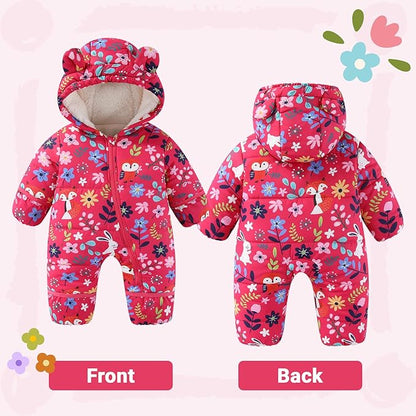 JiAmy Baby Snowsuit Baby Printed Winter Clothes With Flod-Over Girl Boy Hooded Outfits Jumpsuit Coat