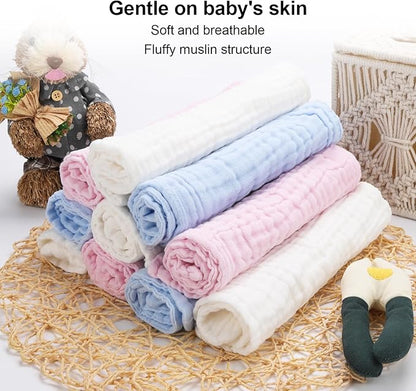 10 Pack Muslin Burp Cloths - 17"x9" 6-Layer 100% Cotton - Ultra Soft & Super Absorbent for Baby Spit Up & Drool - Gentle Burping Cloths for Newborn Boys & Girls, Essential Baby Items