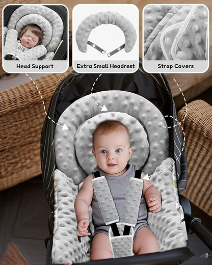 Infant Car Seat Insert with Removable Cushion for Baby Preemie Newborn Infant, Reversible carseat Insert Head Body Support Fits for Stroller, Baby Swing, Rocker, Bouncer, Bassinet - Grey
