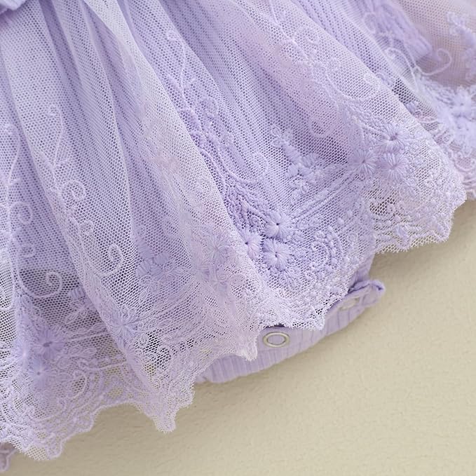 Infant Baby Girl Lace Romper Baby Tulle Dress Romper Flowers Bodysuit Spring Summer Festival Clothes with Headband