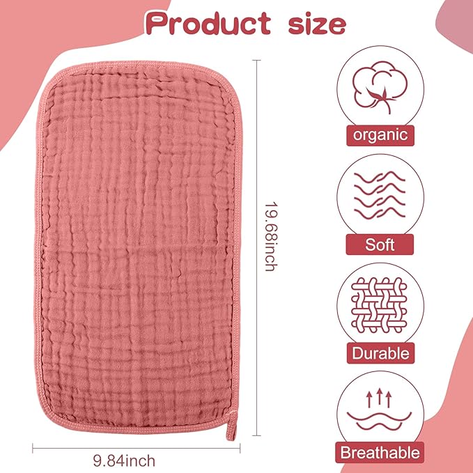 8 Packs Muslin Burp Cloths Large 20" x 10", 6 Layers Unisex Baby Absorbent 100% Cotton Burp Rags Colorful Muslin Washcloths for Baby Plain Soft Cotton Cloth for Babies Girls Boys(Vivid Colors)