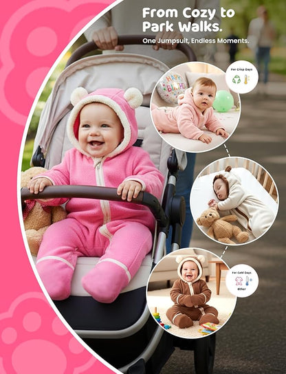 PATPAT Fleece Hooded Footed Clothes, Soft Warm Footie Covers, Car Seat Friendly, Easy Zip,Cute Romper Newborn Infant Jumpsuit