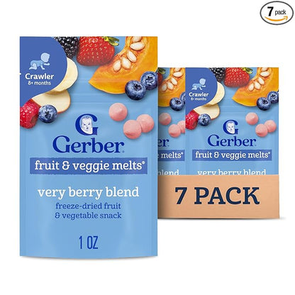 Gerber Stage 3 Baby Food Snacks, Very Berry Fruit and Veggie Melts, Baby Led Feeding, 7PK
