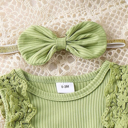 Baby Girl Clothes Newborn Romper Dress Infant Lace Ruffle Sleeveless Summer Outfits with Headband 0-12 Months