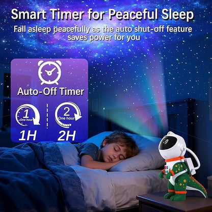 Galaxy Star Projection Night Light, Dinosaur Astronaut Space Projector with Timer, Remote Control, 8 Lighting Modes, Green Nebula Effects for Kids Room Ceiling Decor(Green)
