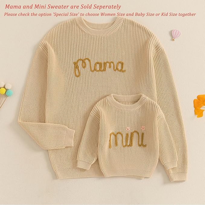 Mommy and Me Sweater Matching Family Outfit Long Sleeve Knit Sweater Pullover Mom and Baby Clothes