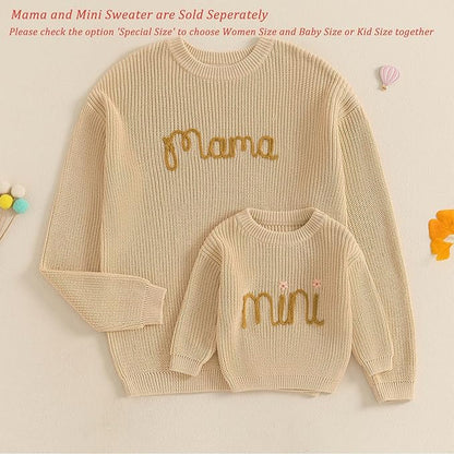 Mommy and Me Sweater Matching Family Outfit Long Sleeve Knit Sweater Pullover Mom and Baby Clothes