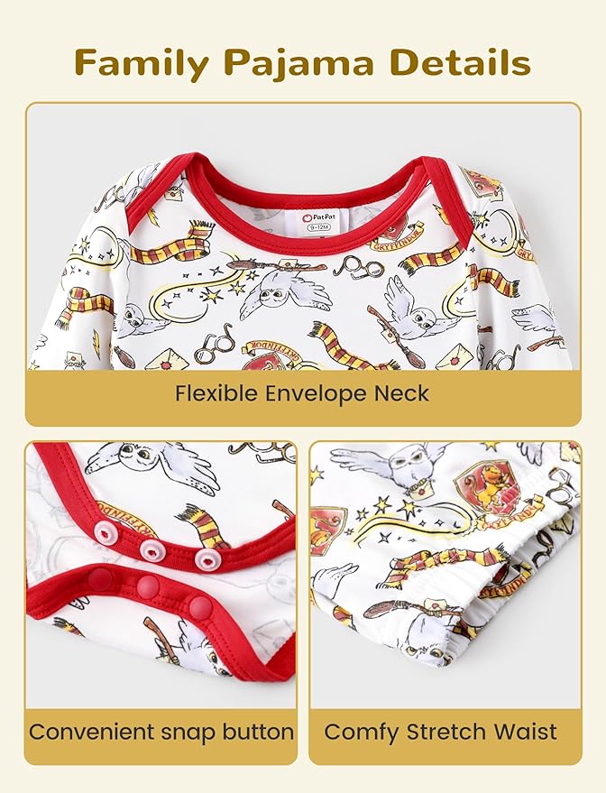 PATPAT Harry Potter Baby Clothes Gryffindor Hedwig Unisex Baby Bodysuit and Pant Sets for Newborn Infant 0-18M