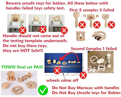 TOWO Wooden Rattles Maracas Baby Toys 6 Months-Organic Eco Toys for Infant Grasping Teething Natural Tether Musical Instrument Shaker Sensory Brain Development Newborn Birth Gift for Boys Girls