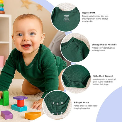DEFAHN 2-Pack Unisex Baby Bodysuit Super Soft Viscose from Bamboo - Solid Long Sleeve Baby Boys Girls Onsies