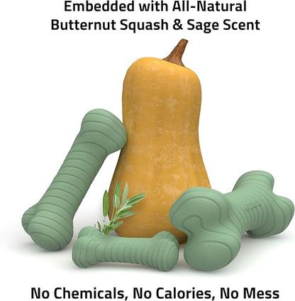 Playology Dog Toys | Dual Layer Bone Durable Chew Toy Bone for Dogs, Value 2-Pack | Small Butternut Squash Scented Toy - Limited Edition Fall Scent | Easy to Clean and Made from Non Toxic Materials