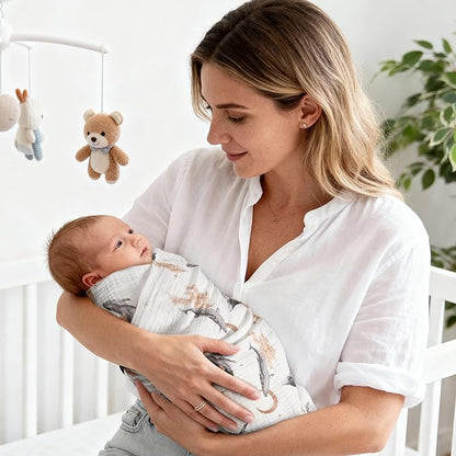 GLLQUEN BABY Muslin Swaddle Blankets,3-Pack Receiving Blanket for Newborn Boys and Girls,Baby Swaddle Blanket Unisex,Little Bear,Baby Essentials, Registry & Gift, 40 x 38 inches