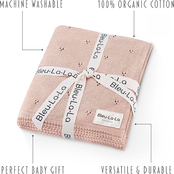 Organic Pointelle Receiving Swaddle Blanket for Girls - 100% Luxury Organic Soft Cotton Knit Warm Cozy Cuddle Stroller Blanket for Newborns, Infants, & Toddlers (Ballet Slippers)