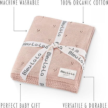 Organic Pointelle Receiving Swaddle Blanket for Girls - 100% Luxury Organic Soft Cotton Knit Warm Cozy Cuddle Stroller Blanket for Newborns, Infants, & Toddlers (Ballet Slippers)