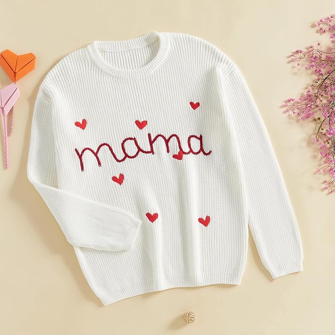 Mommy and Me Sweater Matching Family Outfit Long Sleeve Knit Sweater Pullover Mom and Baby Clothes