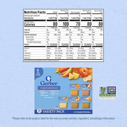 Gerber 2nd Foods Natural for Baby Tropical Adventure Baby Food, Variety Pack, 4 oz Tubs (32 Pack)