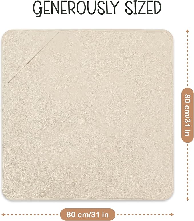 Organic Cotton Plush Woven Hooded Baby Towels, 31x31 Inches, Plush Bath Towels with Hood for Newborns and Kids, Girls & Boys (Ivory, 31.4" L x 31.4" W)