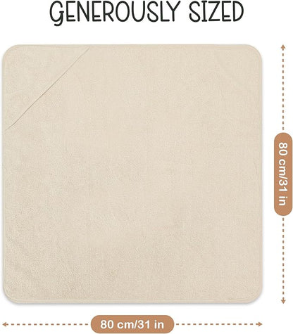 Organic Cotton Plush Woven Hooded Baby Towels, 31x31 Inches, Plush Bath Towels with Hood for Newborns and Kids, Girls & Boys (Ivory, 31.4" L x 31.4" W)