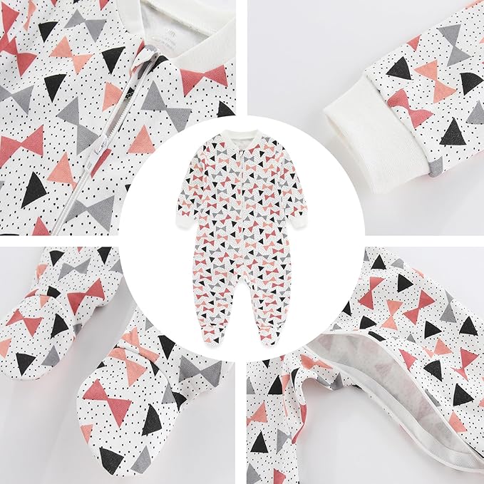 Baby Girls Boys Footed One-Piece Romper Cotton Long Sleeve Jumpsuit Zip Front Footie Romper 0-12 Month