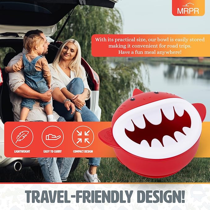 MRPR Chompers Silicone Shark Bowl - Baby & Toddler Suction-bowl - BPA-Free, Microwave & Dishwasher safe - Mess-Free Mealtime - Fun & Durable Snack-bowl for Kids - Strong Suction, Travel-Friendly