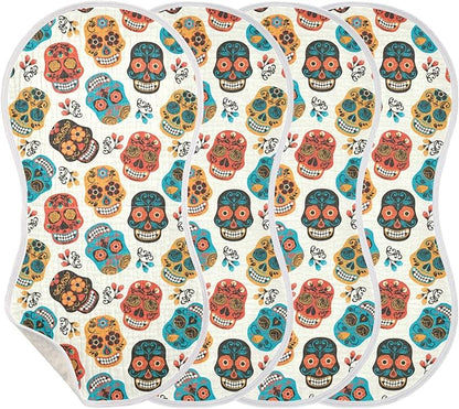 vvfelixl Baby Burp Cloths Colored Sugar Skull Baby Newborn Cotton Burping Cloths Set Baby Washcloths 4 Pack Beige