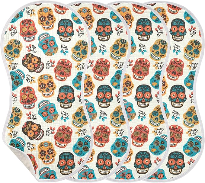 vvfelixl Muslin Burp Cloths Colored Sugar Skull Baby Washcloths for Baby Girl Boys 2 Pack Beige