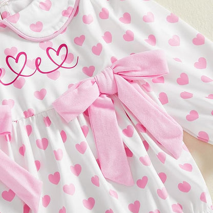 WASAIGOOD Newborn Baby Girl Valentines Romper Infant Doll Neck Bubble Sleeve Bodysuit Heart Outfit Baby Valentines Day Onesie