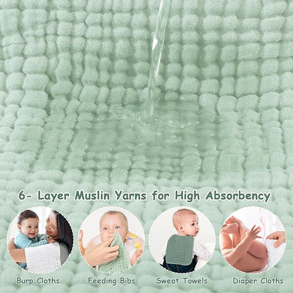 Looxii Muslin Burp Cloths 100% Cotton Muslin Cloths Large 20''x10'' Extra Soft and Absorbent 6 Pack Baby Burping Cloth for Boys and Girls White+Green