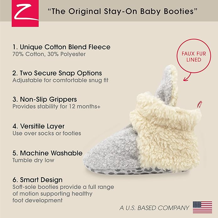 Zutano Unisex Fleece Baby Booties, Two Snap Closure, Newborn to 24 Months
