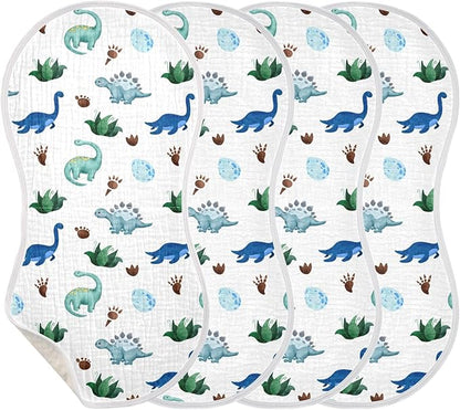 vvfelixl Baby Burp Cloths Palm Tree and Dinosaur Baby Newborn Cotton Burping Cloths Set Baby Washcloths 4 Pack