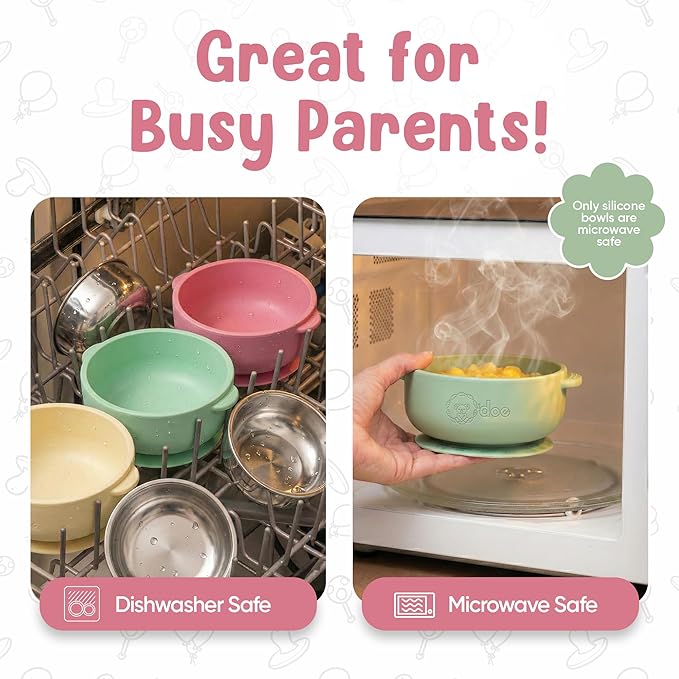 o'doe Baby Bowls – Stainless Steel Baby Feeding Bowls with Suction | Non-Slip Toddler Bowls for Self Feeding | BPA-Free Kids Bowls for Baby Food | Stainless Steel Bowls Kids