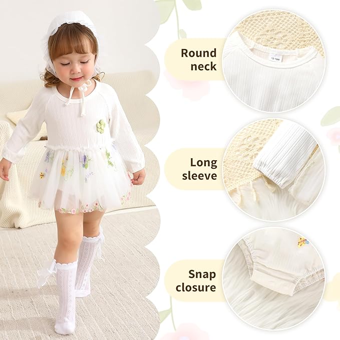 YOUNGER TREE Newborn Baby Girl Romper Dress Outfits Long Sleeve Floral Tutu Bodysuit with Leggings Hat Infant Fall Clothes