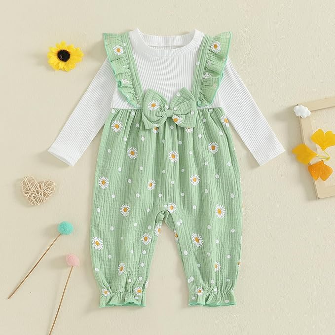 Newborn Baby Girl Clothes Corduroy Floral Bow O Neck Long Sleeve Romper Infant Jumpsuit Cute Outfits Headband
