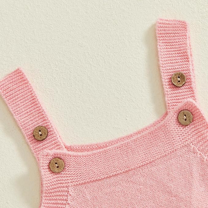 Infant My First Valentines Baby Girl Outfit Newborn Button Heart Embroidery Knit Romper Bubble Bodysuit One Piece